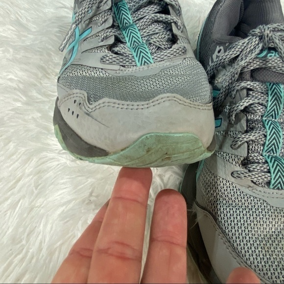 Asics gray aqua blue lace up tennis shoe running shoe womens size 7 - Picture 5 of 7